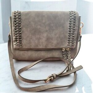 Women's Classic Grey Suede Crossbody Bag Gold Hardware Adjustable Shoulder Strap